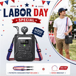 GEYOTO N300 portable power station with a red, white, and blue shoulder strap