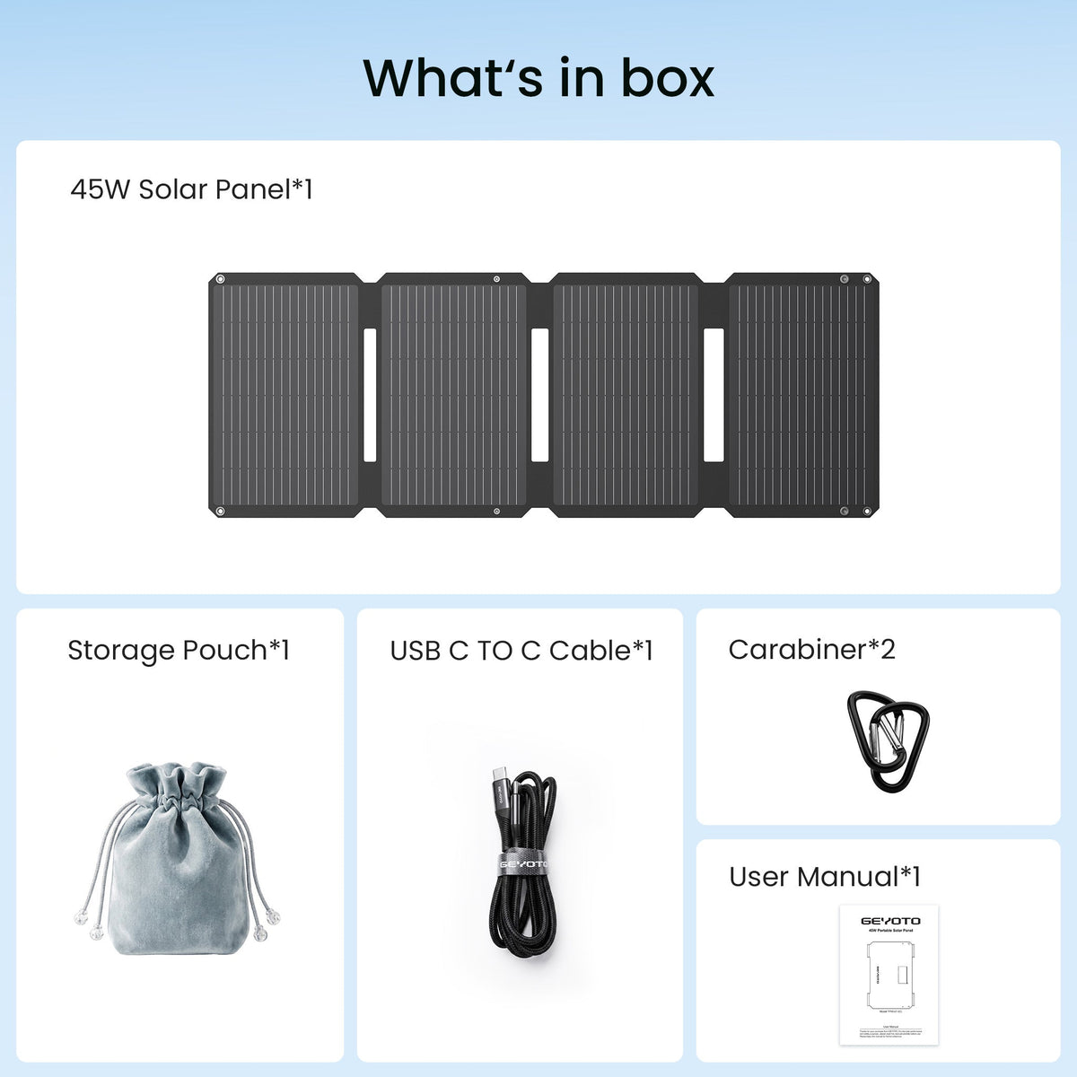 S45 Portable Solar Panel | 45W, USB-A & 2x Type-C GEYOTO Official Store