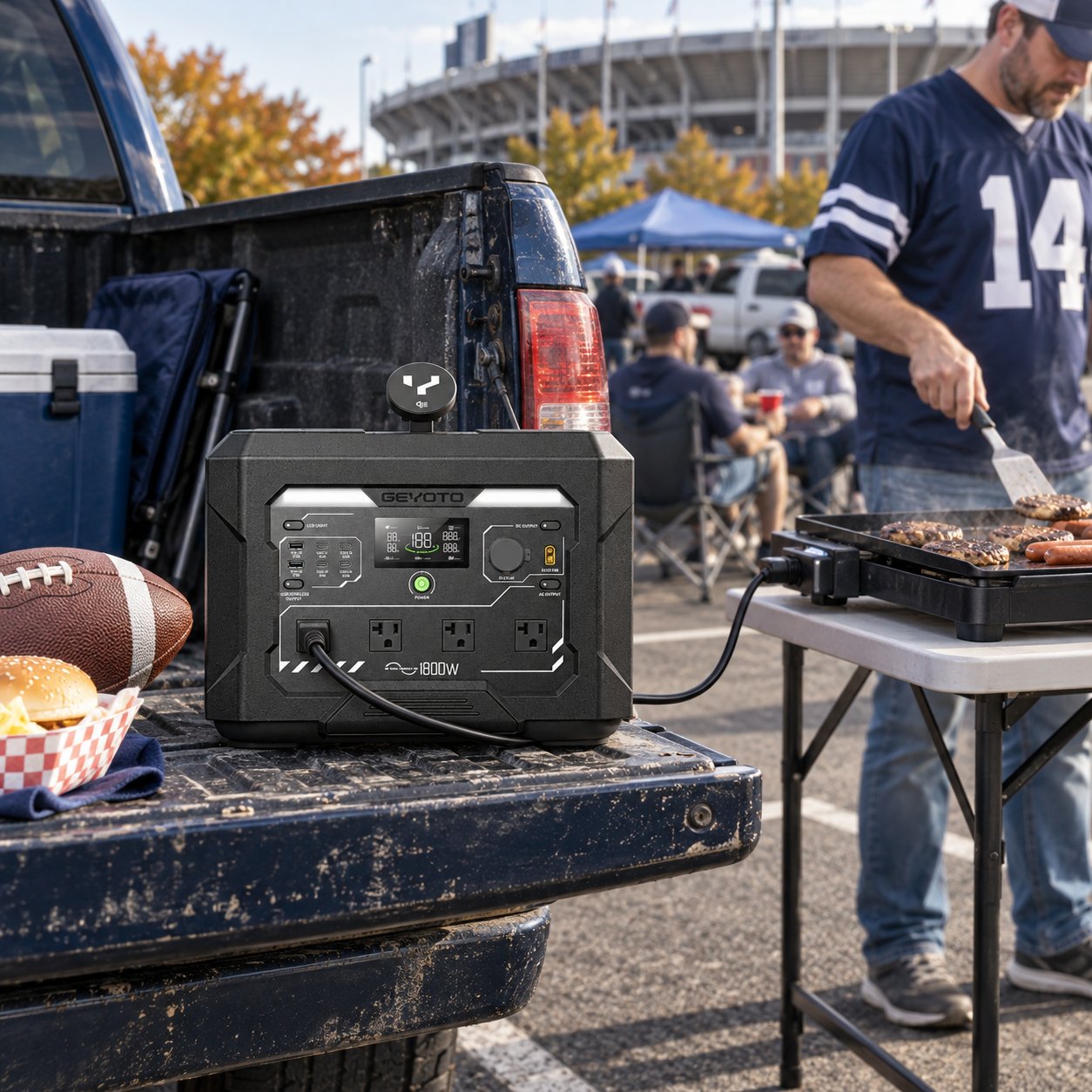 N1000 in a tailgating scene beside cooking equipment